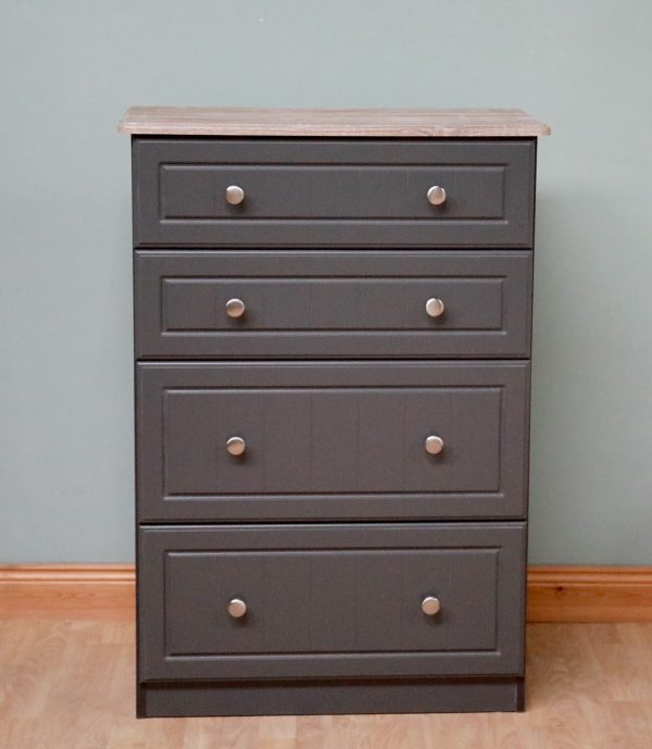 Millwood Eden 4 Drawer Chest, Charcoal with Sonoma Oak Top