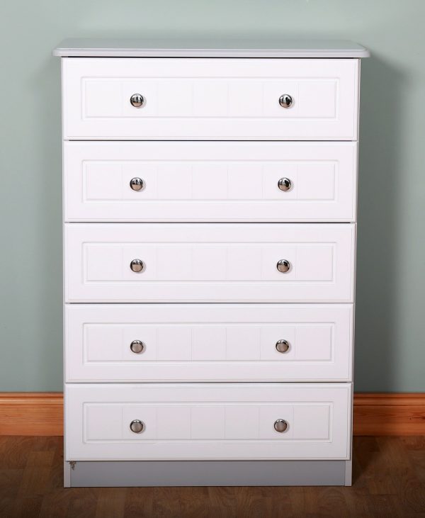 Millwood Eden 5 Drawer Chest, White with Grey Top