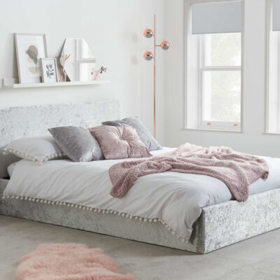 Birlea Berlin Small Double Ottoman Bed Frame - Crushed Velvet Steel